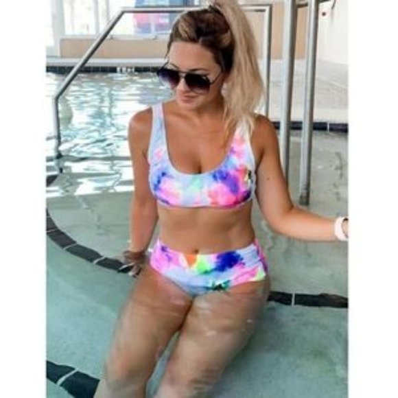 Bikini Printed 2 Pc Tie Dye High Waisted Swimsuit - Picture 1 of 9